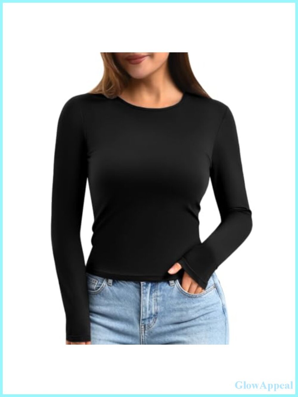 Crewneck Slim Fit Long Sleeve T-Shirt Women Stretch Pullover Top